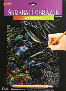 Obrázek z Škrabací obrázek barevný A4 - delfíni 